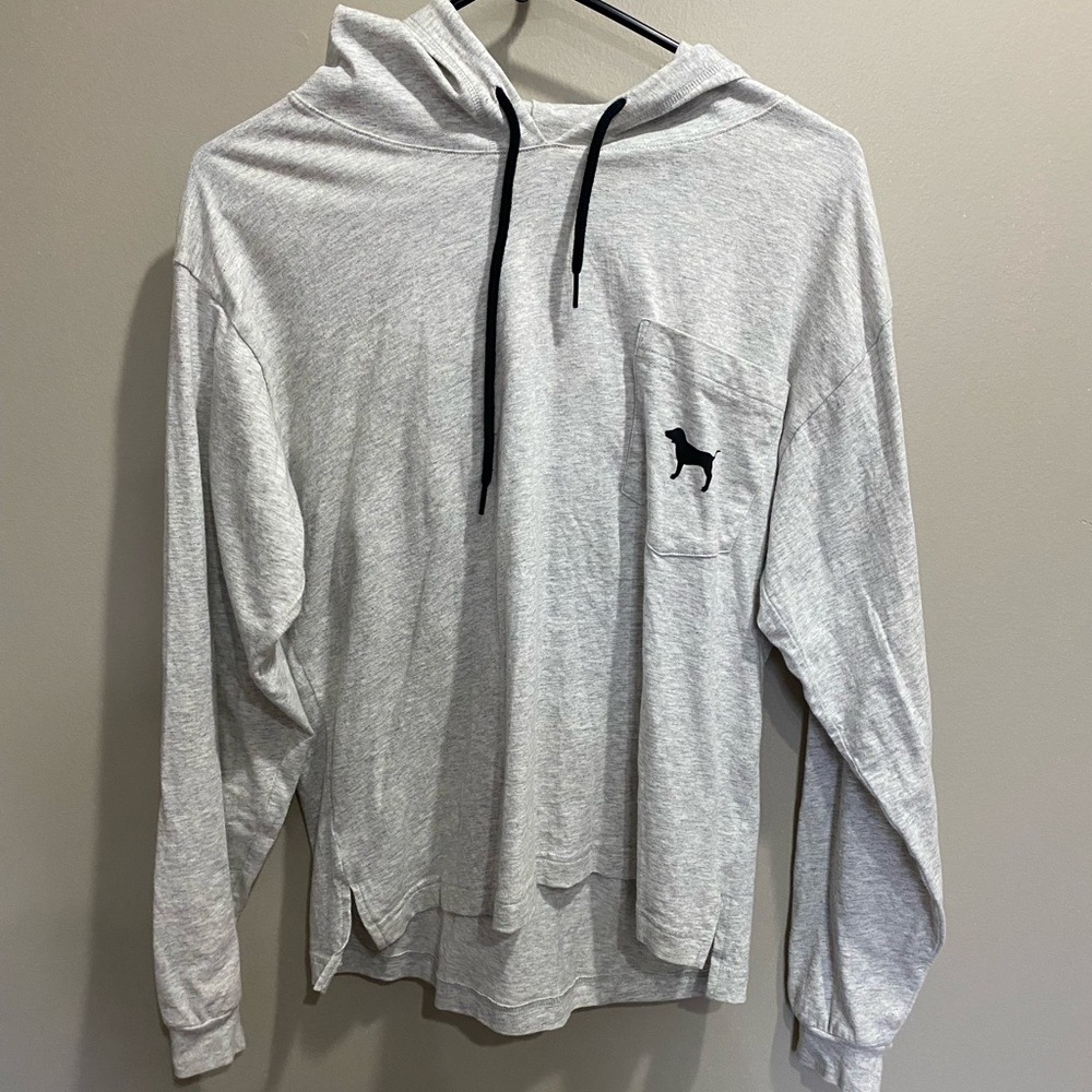 PINK grey hoodie with checkered dog✨